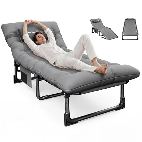 UDPATIO Transat Jardin Extérieur avec Coussin - Bain de Soleil avec Poches Latérales et Appui-tête Adjustable - Chaise Longue Réglable et Pliable (200x69x34 cm) - Gris