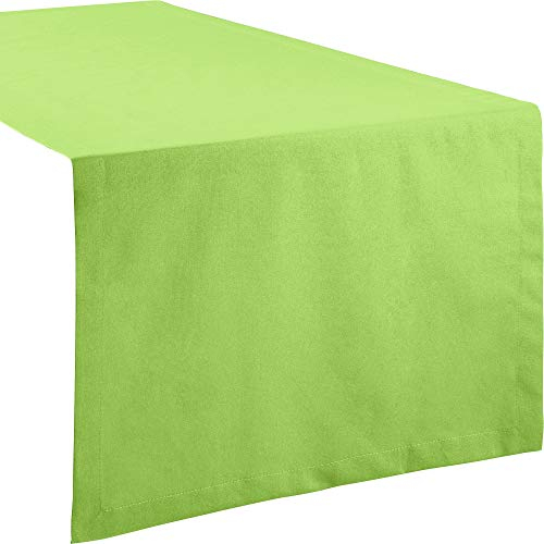 REDBEST Tischdecke, Tischläufer Uni Seattle, 100% Baumwolle apfelgrün Größe 40x170 cm - Robustes, glattes Gewebe, mit hochwertigem Kuvertsaum