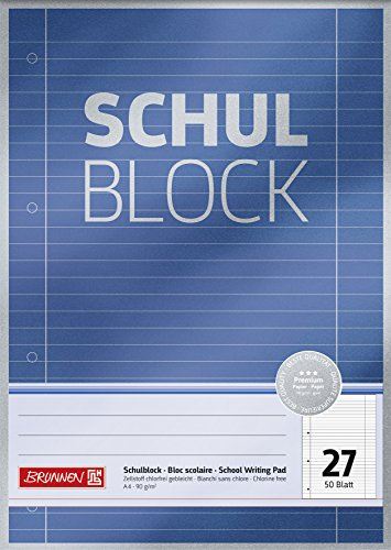 BRUNNEN Schulblock Premium | A4, Lineatur 27, 50 Blatt, blau