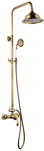 Edouard Rousseau - Colonne de Douche Byron - Tête de Douche Orientable, Picots Anticalcaire, Bras Télescopique Rotatif - Flexible 1,50 m - Vieux Bronze
