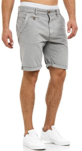 Indicode Herren Cuba Chino Shorts mit 5 Taschen aus Baumwollgemisch | Bermuda Sommershorts für Männer Light Grey, M