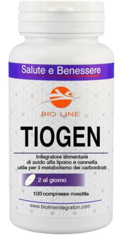 TIOGEN - Integratore Alimentare di Acido Alfa Lipoico 600 mg, Cromo Picolinato e Cannella (100 Compresse), Utile per il Metabolismo dei Carboidrati, Integratori Alimentari