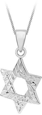 Tuscany Silver Sterling Silver Diamond Cut Star of David Pendant on Curb Chain of 46 cm/18 Inch