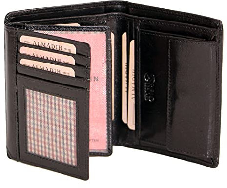 ALMADIH Leder Portemonnaie RFID Schutz Hochformat 17 Kartenfächer aus Premium Rindsleder mit Geschenkbox (P2H-S) Herren Börse Geldbörse Geldbeutel Portmonee Brieftasche Unisex hochkant (P2H schwarz)