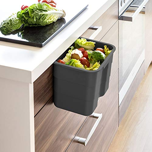 So-Tech® Biki Poubelles Déchets Verts 4,2 L Anthracite avec Couvercle Collecteur Déchets à Accrocher Corbeille Poubelle