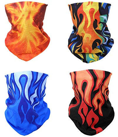 SMEHCF 4 Headband Bandana Balaclava Half Face Mask Shield Head Hair Scarf Neck Gaiter Hat Multipurpose For WoMen Men Breathable Reusable Washable Fire Flame Phenix Black Blue