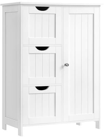 VASAGLE Floor Storage Cabinet, Freestanding Storage Unit with 3 Drawers, 1 Adjustable Shelf, for Bathroom Living Room Dining Kitchen, 11.8 x 23.6 x 31.5 Inches, Cloud White UBBC049WH01S