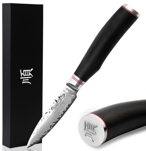 YOUSUNLONG VG10 a 3.5 pollici 67 strati in acciaio al damasco,coltello da sbucciatura,affilati coltelli per sbucciare lama per cucina e casa-Ebony handle SL-DK1091B