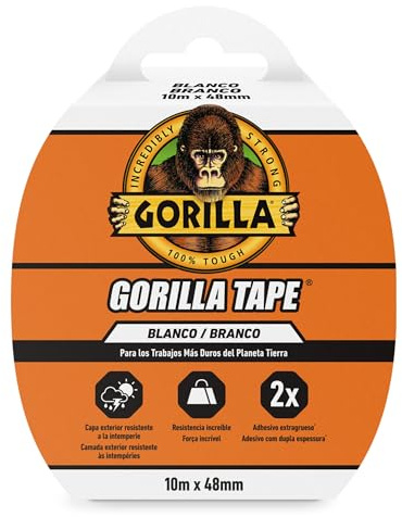 GORILLA Tape - amerikansk tejp | extra starkt grepp på grova och ojämna ytor | mångsidig och vattentät (10 meter, vit)