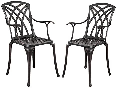 Withniture 2-teilige Esszimmerstühle aus Aluminiumguss für drinnen und draußen, Terrasse, Bistrostuhl mit Armlehnen, Terrassensitzgelegenheit, für Balkon, Hinterhof, Garten, Bronze