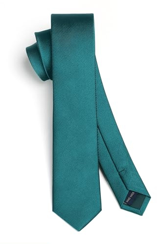 HISDERN Teal Tie Silk Skinny Tie Slim ties For Men Solid NeckTie Classic Formal Tie For Business Wedding(6cm)