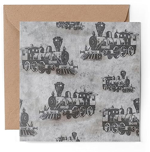 1 carte de vœux – Motif train vintage rétro – Vierge pour anniversaire de mariage #170913