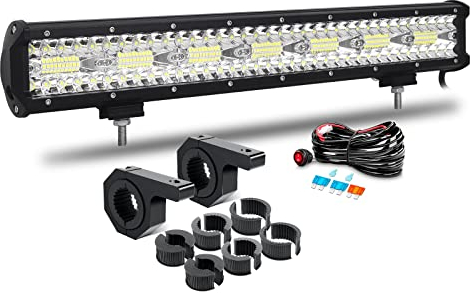 RIGIDON 8D 20 Zoll 51cm 420W LED Arbeitsscheinwerfer Bar mit Kabelbaum, 12V 24V Led Lichtleiste offroad beleuchtung, 2 x Arbeitsleuchten Halterung 25mm-50mm für 4x4 Auto Traktor SUV KFZ Fahrzeuge