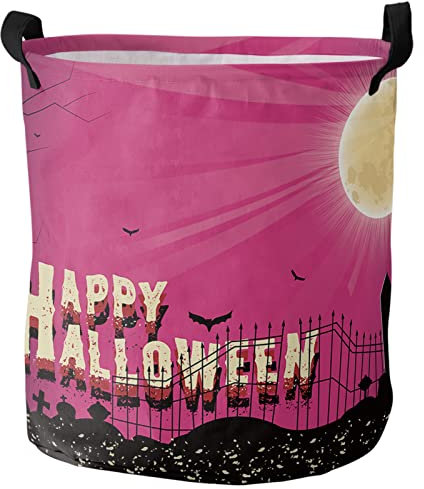 Lavandería Cestas Lápidas De Luna Llena De Halloween Cesta De Almacenaje Impermeable Cesta De Almacenamiento Redondo Cesto Para Lavandería Para Lavadero Dormitorio Hotel,40X50Cm