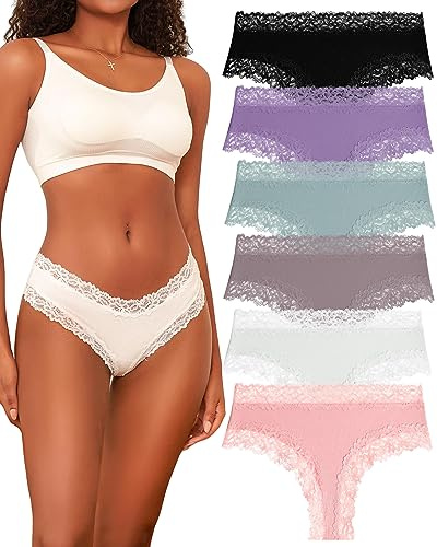 BeReady Culotte Femme Coton Slip Bresilien Côtelé en Dentelle Doux sous Vêtements Féminins Sexy Chic Lot de 6