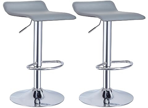 Panana Pair of Bar Stools, Breakfast Bar Stool with Chrome Footrest and Base Adjustable Swivel Gas Lift PU material Comfy Pub Dining Padded Kitchen counter Stool (Gray)