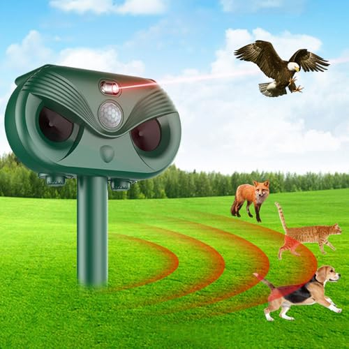 OBEST Repellente Gatti Ultrasuoni Solare,Repellente per Animali Esterno impermeabile,con luce LED, ricarica USB e laser,Cortile, giardino, frutteto, Repellente per Martore,Topi,Insetti,Roditori
