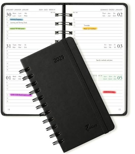 Terminplaner 2025 Klein Spiral Hardcover, Terminkalender 2025 A6 (16.5x10cm), Buchkalender 2025 (Jan.2025-Dez.2025), Wochenplaner mit PU-Leder, Kalender Planer 1 Woche 2 Seite für Büros, Schulen