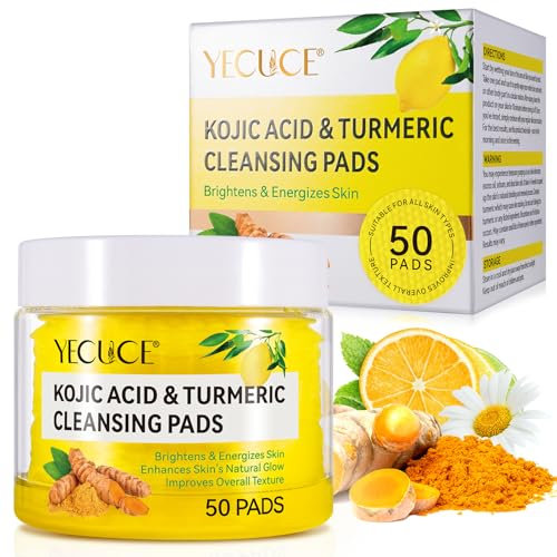 Kojic Turmeric Cleansing Pads-50pcs Turmeric Deep Cleansing Pads,Exfoliating Face Scrub Pads for Oil Makeup Dead Skin Clogged Pores -Alcohol-Free-Gently clean for Sensitive Skin