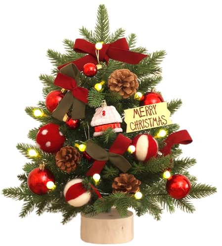 1PC Tabletop Christmas Tree Light Up 18 Inch Small Pine Tree with Ornaments - Christmas Decorations for Home, Office, Party