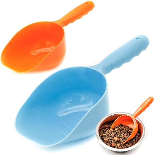 2 palette per alimenti per cani, gatti, conigli, furetti, contenitori per cibo per animali domestici, per cibo per uccelli, paletta per cibo per gatti, per cibo per cani (blu/arancione)