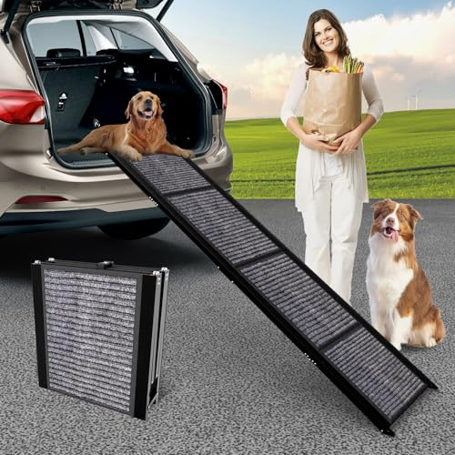 XJD Pet Ramp Dog Ladder for Medium & Large Dogs Up to 113kg, Portable Non-Slip Carpet Safety Pets, Long 170cm Foldable Ramp Surface Access Stair, Ladder Get Into Cars Black