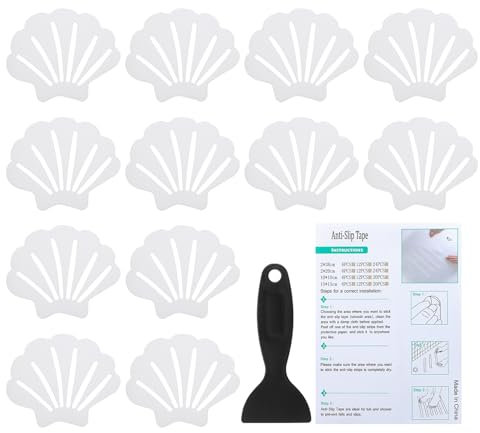 PATIKIL Bathtub Non Slip Stickers 3.54x2.76 Inch, 12 Pack Shell Safety Shower Floor Anti Slip Stickers with Adhesive Decals Scraper for Bath Tub Shower Floor Stair, Clear