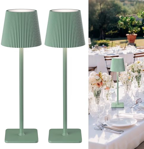 LuminexDesigns Confezione da 2 Lampade da Tavolo LED Senza Fili con Controllo Touch – Lampada Ricaricabile da 5200mAh Dimmerabile, IP54 Resistente all’Acqua – Perfetta per Interni ed Esterni, Verde
