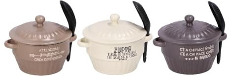 1 Pezzo Zuppiera da Portata in Ceramica con Coperchio e Cucchiaino 450 ml 3 Colori