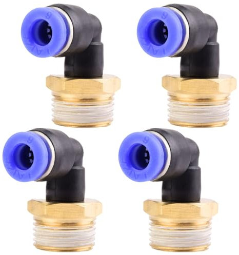 4 piezas 6mm 3/8 PT Racores neumáticos en codo de 90° con rosca macho Racores rápidos neumáticos para mangueras Push-in Conexión de aire comprimido Push-in