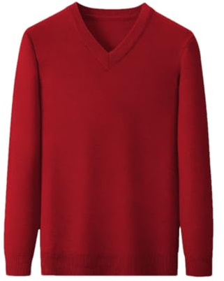 Pullover da uomo lavorato a maglia con scollo a V tinta unita slim fit classico maglione manica lunga casual caldo maglione, Rosso, L