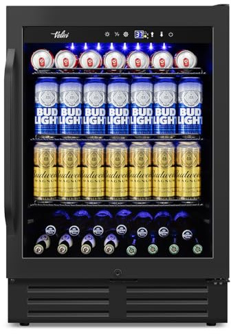 Velivi 24 Black Beverage Refrigerator Cooler: 24Inch Built-In Under Counter Fridge for Soda, Beer, Drink | 168Cans Large Capacity - Perfect for Kitchen, Bar, or Office