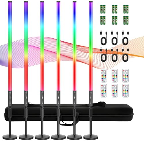 6 Pack 3ft RGB Tube Light Portable 5000mAh Battery Powered LED Tube Lights with Stand & Remote 500 Lighting Effects Stage Light Bar for DJ Party Dance Club Stage Wedding Video Studio Photography