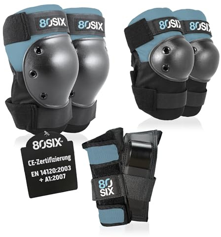 80SIX Certified Knee Pads Elbow Pads Wrist Guards for Kids, Teens & Adults, 6 in 1 Protective Gear Set for Roller Skates, Skateboard, Bike, Scooter, Inline Skates BMX Multi-Sport