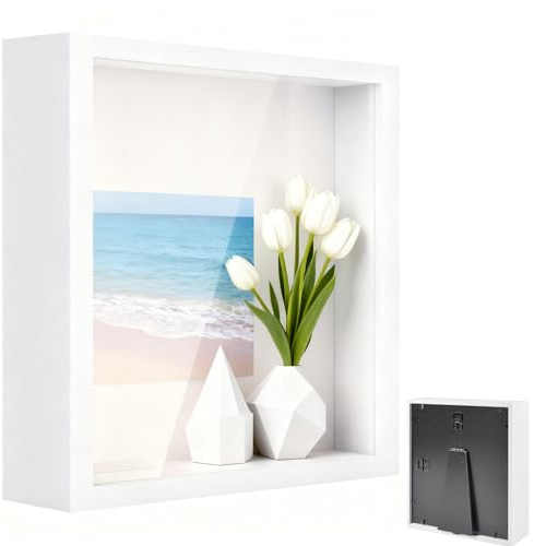 Cornice portafoto da riempire, profondità 3 cm, riempimento grande, 30 x 30 cm, con pannello acrilico trasparente, cornice stereoscopica quadrata, pareti, artigianato, bianco