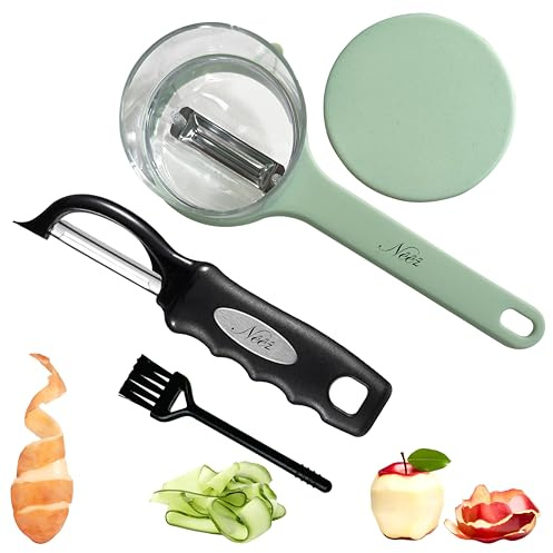 3 in 1 Swivel Potato Peeler +Vegetable Peeler with Catcher & Cleaning Brush | Ultra Sharp Stainless Steel Blades, Ergonomic Soft Grip Handle, Multi-Purpose Peeling Knife for Potato, Carrot, Apple,3 pcs