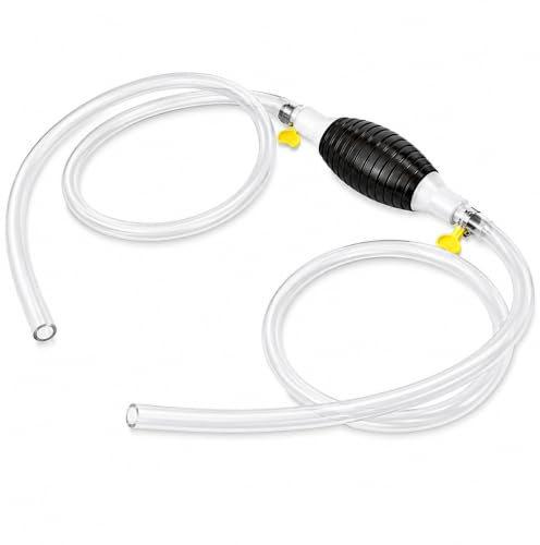 CABLEPELADO - Bomba de Sifón Manual para Trasvase de Aceite y Gasolina | Manguera Transparente PVC de 2 Metros (Ø 1.2x1.6 cm) con Pera de Succión de Goma y Válvulas Antirretorno | Alto Flujo | Negro