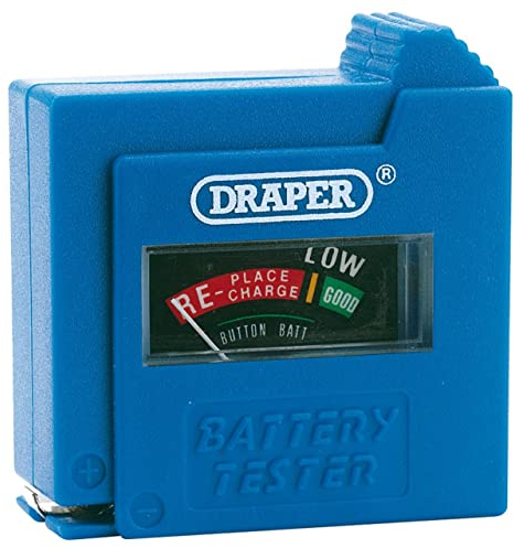 Draper 9V Battery Tester | AAA, AA, C, D, PP3 and Button Cell Battery | Easy -to-read Meter | Battery Checker | 64514
