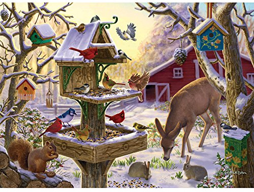 Bits and Pieces - 300 Large Piece Jigsaw Puzzle for Adults - Sunrise Feasting - 300 pc Animals, Winter Scene Jigsaw by Artist Liz Goodrick-Dillon