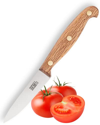Heritage Oak 8cm|3.5in Vegetable Knife - Sheffield Made by Taylors Eye Witness. High Carbon Stainless Steel Razor Sharp Blade. European Oak. Ergonomically Designed Handle. Brass Rivets. Full Tang.