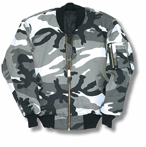 Army and Outdoors Camouflage MA1 Bomber Flight Jacket with Heavy Brass Zip (2XL, Urban)