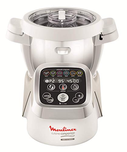 Moulinex HF802AA1 Robot Cuiseur Multifonction Companion – 6 programmes automatiques, 5 accessoires inclus, capacité jusqu’à 6 personnes, 1 million de menus [Commandes en anglais] Blanc