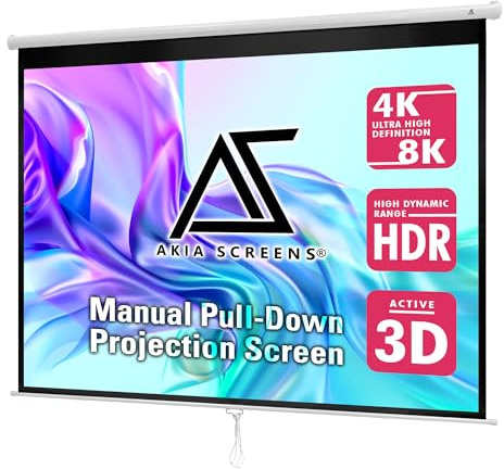 Akia Screens 100-Inch Manual Pull Down Home Theater Projector Screen 4:3, Retractable Wall & Ceiling Mount, Auto-Locking, White Case (AK-M100V1)