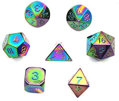 DollaTek 7PCS Juego de Dados D&D de Metal sólido Juego con Bolsa de Almacenamiento y aleación de Zinc con Esmalte para Juegos de rol Mazmorras y Dragones(Pintura Colorida para Hornear)