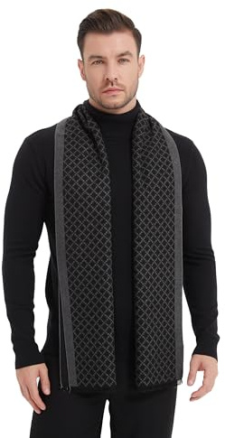 EP Mode Men's Winter Scarf, Cashmere Feel, Super Soft & Warm (Black Grey)