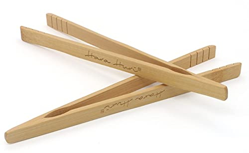 Bamboo Toaster Tongs - Set of 2 Reusable Heat Resistant Wooden Toast Tongs - 8 Inches Long Natural Toaster Tong Bamboo - Useful Kitchen Utensil for Serving Pickle Muffin Bread Tong - HaraHuri