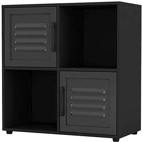 URBNLIVING Black Cube Bookcase With Metal Door Display Shelf Storage Unit Shelving Cupboard Organiser (Black Door, 2x2 Cube (4 Cube))