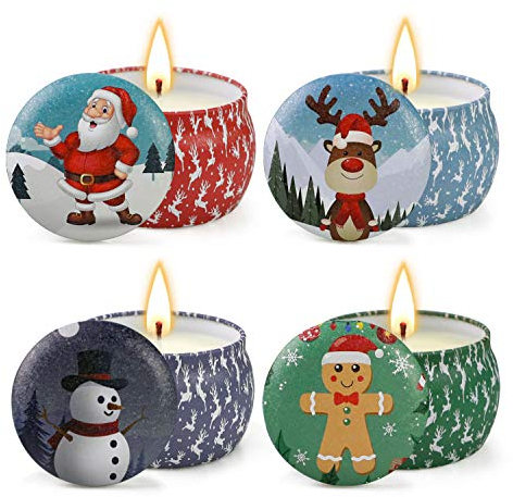 4 Pieces Scented Candles Set, Scented Candles for Anniversary, Christmas Gifts for Women, 100 to 120 Hours Burn Time, Relieve Stress, Aromatherapy, Christmas Motif