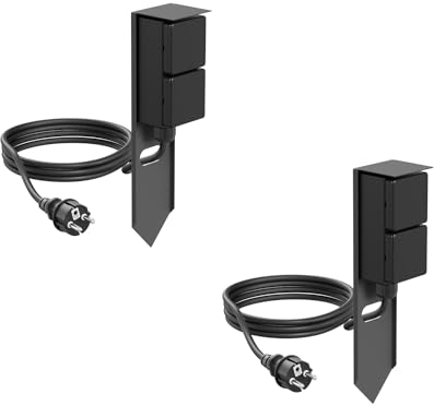 ledscom.de 2 Stück Garten Steckdosen-Säule PIWI mit Erdspieß und 2m Kabel für außen, IP44, 2-Fach, anthrazit