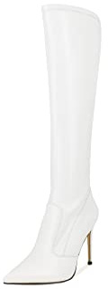 QUEEN HELENA Stivali Alti con Tacco a Spillo Elasticizzati a Punta Zip Laterale Aderenti Donna K2041 (Bianco, numeric_37)